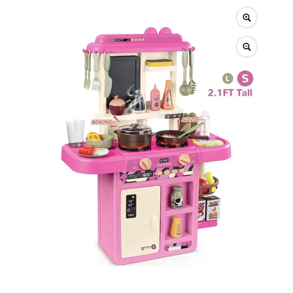 Wisairt Play Kitchen Set Kids 2.1 FT Tall Play Kitchen Realistic Lights Sounds
